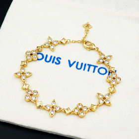 Louis Vuitton LV incrustado zircón floral pulsera hueca-3542  