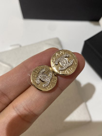 Chanel oro y plata color coincidencia pendientes redondos-3592  