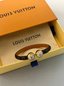 Louis Vuitton LV carta recubierta pulsera de lienzo mini perla pulsera de cuero -3617  