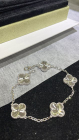 Van Cleef & Arpels oro blanco láser cuatro hojas trébol cinco flores pulsera-3731  