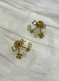 Dior oro estrella perla doble bola pendientes-4017  