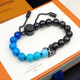 Louis Vuitton LV letra azul encarnación colgante e inscripción en perlas de metal pulido Pulsera-394  