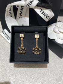 Chanel negro y blanco esmalte cuadrado doble C pendientes-3952  