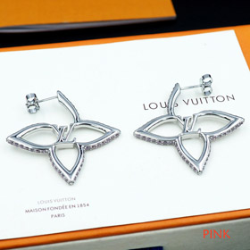 Louis Vuitton LV floral metal hueco contorno diamante pendientes-4064  