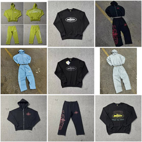 Corteiz con capucha manga larga cremallera sudadera y pantalones-4411  