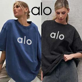 ALO ropa de yoga mujeres europeas y americanas sueltas casual camiseta de manga corta cuello redondo  